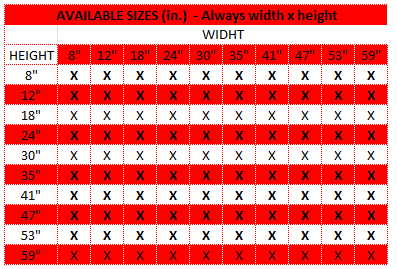 Product 1 Aviable Sizes